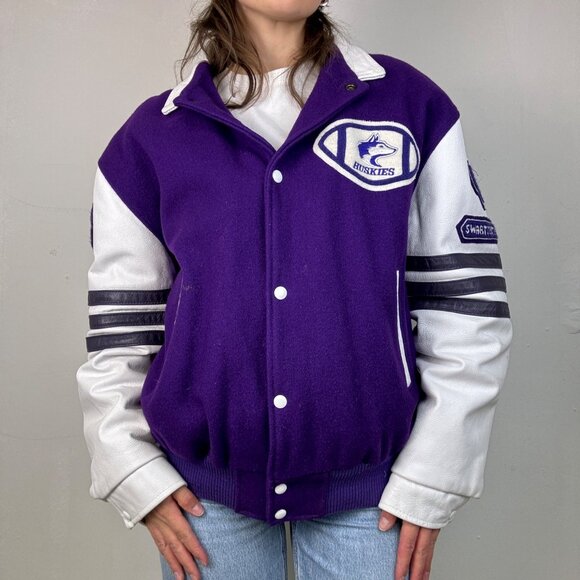 L - Purple + White Huskies HPSS Varsity Jacket - Picture 2 of 8